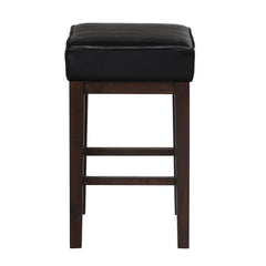 Perseus 26 Inch Counter Height Stool, Black Faux Leather Seat, Dark Brown, Set of 2