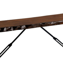 Sonata Metal Frame Bench with Wooden Seat, Black and Brown