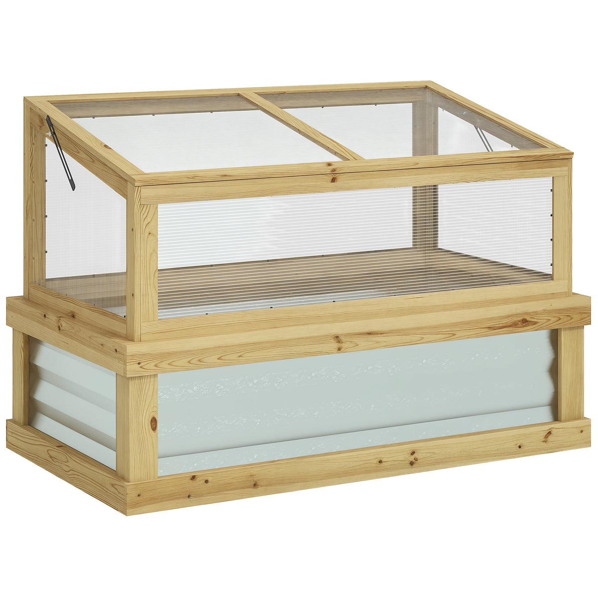 Raised Garden Flower Bed Kit with Lean-to Greenhouse, Wooden Cold Frame Planter, 41" x 22.5" x 28.25", Natural