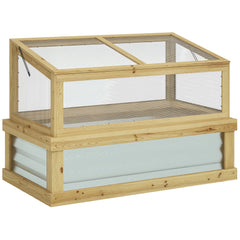 Raised Garden Flower Bed Kit with Lean-to Greenhouse, Wooden Cold Frame Planter, 41" x 22.5" x 28.25", Natural