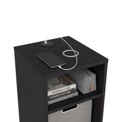 Symphony Lite Side Table and Nightstand with Integrated USB Charging Station and 2 Open Storage Shelves, Compact Side Table