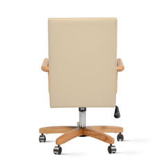 Rhea Modern Farmhouse High Back Executive Home Office Chair, Neutral Cream Beige Leather & Natural Wood