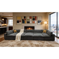 Coffee Bean Like Upholstery Full Compressed Modular Sectional with Toss Pillows