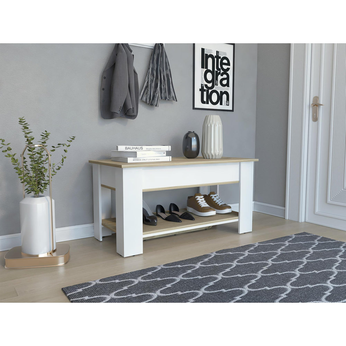 Clytemnestra 1-Shelf Lid Top Storage Table Light Oak and White