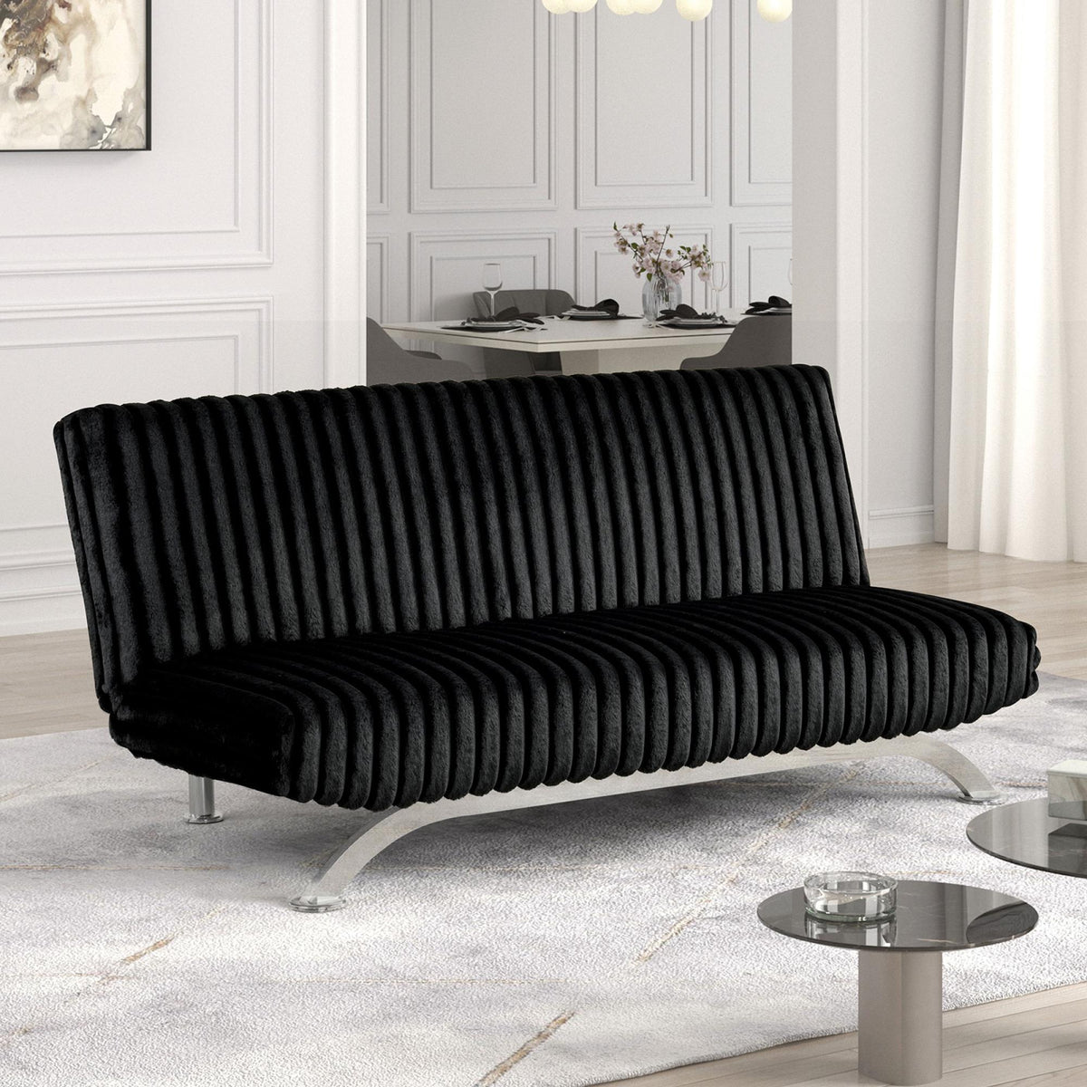 Clytemnestra Sofa Bed Contemporary Style Chrome Finish Metal Base Legs Converted Into Legs With Hidden supported Legs Black Finish