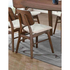 Mid-Century Modern 2pc Side Chair Padded Seat Angled Legs Curved Panel Back Walnut And Beige Finish