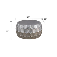PULSAR Modern Contemporary Round Aluminum material 32" Coffee Table, Farmhouse Table with Glossy Diamond-Patterned Base Antique Silver