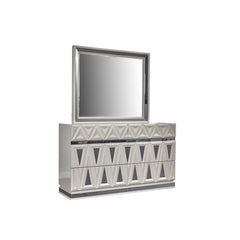 Vista Modern & Contemporary Style Mirror Made with Wood and Gold Accents in River Sand Grey (INCLUDES MIRROR ONLY)