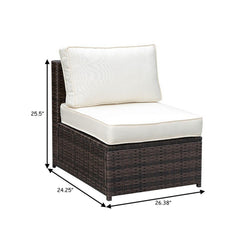 Hector Frame Patio Side Chair With Cushioned Seating, Ivory & Espresso Brown