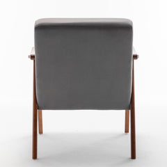 Accent Chair with Velvet Upholstery and Solid Wood Frame, Classic Mid-Century Modern Living Room Furniture for Extra Seating, Grey