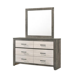 1pc Dresser Two-tone Finish Convenient Bedside Storage Six Drawers Metal Pull Handle Gray Beige