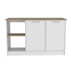 Poem Kitchen Island, Four Open Shelves, Two Cabinets -Light Oak / White