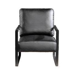 Classic Mid Century Modern Accent Chair with Durable Square Metal Frame, Armchair for Living Room, Bedroom, Home Office in Spotted Microfiber Upholstery, Black -PU Leather