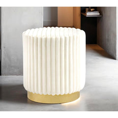 Contemporary Style 1pc Round Accent Stool Gold Base Stainless Steel Fur Fabric Beige Finish Primary Living Room