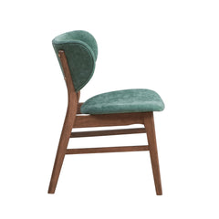 Mid-Century Modern Dining Furniture Set of 2 Side Chairs Green And Walnut Finish Wooden Sleek Design Curved Backrest Comfort
