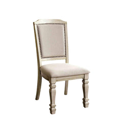 Transitional Style 2pc Side Chair Nailhead Trim Turned Legs Padded Seat And Back Antique White And Ivory Finish