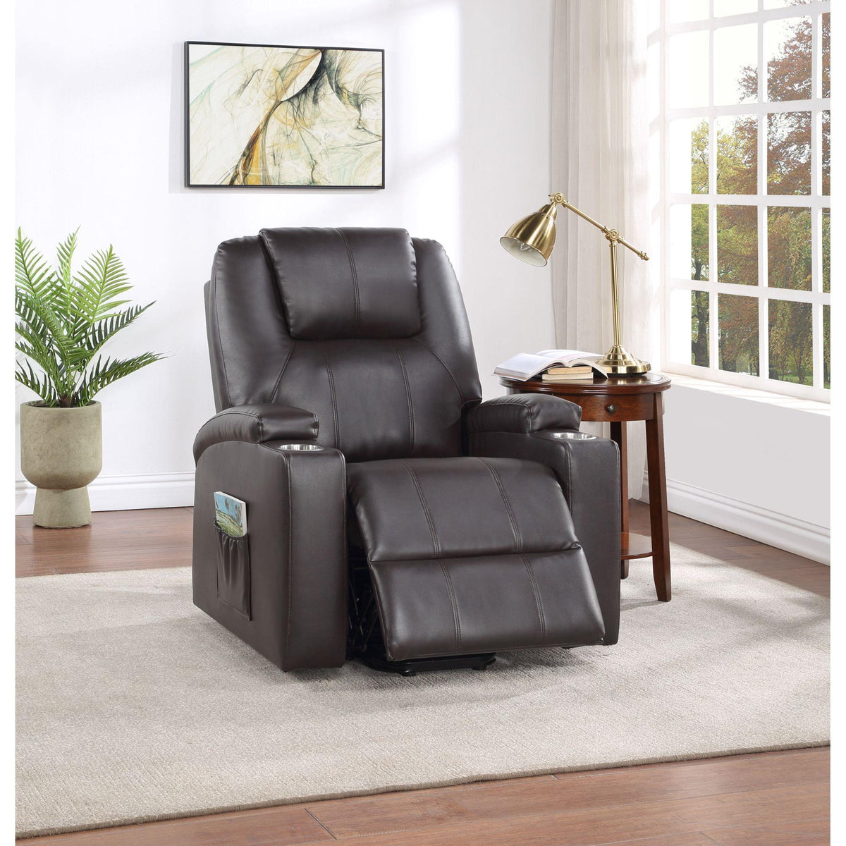 Brown Leather Recliner Aire w/Power Lift & Massage