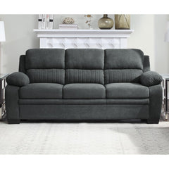 Comfortable Plush Seating Sofa 1pc Dark Gray Textured Fabric Channel Tufting Solid Wood Frame Modern Living Room Furniture