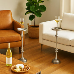 Sanctuary H Round Iron Martini Side Tables, Set of 2, Brushed Silver
