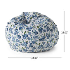 Avalon 3 Foot Rounded Bean Bag, Blue Rose Print