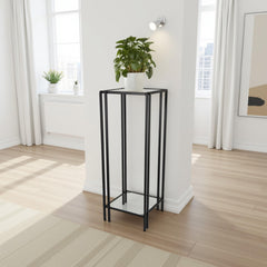 Fable Plant Stand Table, Black Metal, Square Mirrored Top, 34 Inch