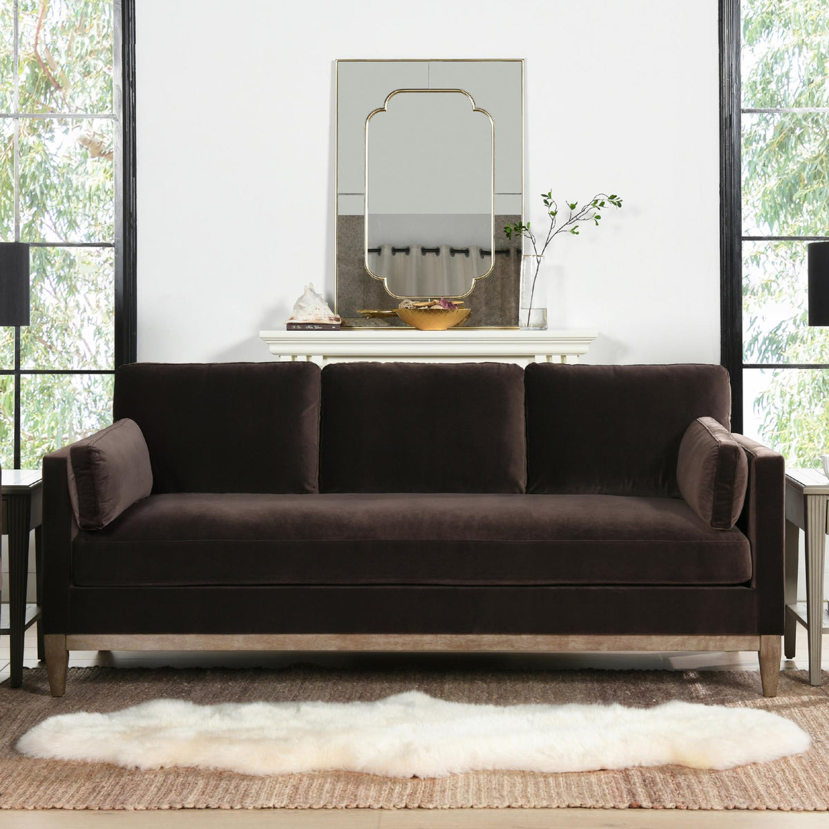 Revelation 84" Modern Farmhouse Sofa, Deep Brown Performance Velvet