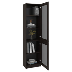 Home Double Glass Door Bookcase Cabinet with 5 Interior Shelves for Linen or Décor Storage