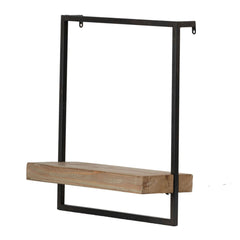 Pinnacle 18 Inch Wall Shelf, Rectangular Industrial Frame, Black Iron Brown Wood