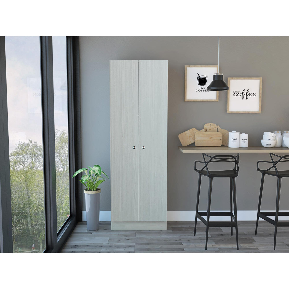Valhalla Pantry abinet, Five Shelves, Double Door Cabinet -Pearl