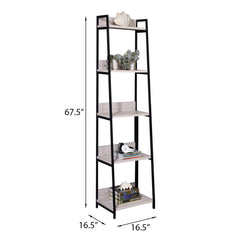 Natural and Black 5-tier Ladder Bookshelf