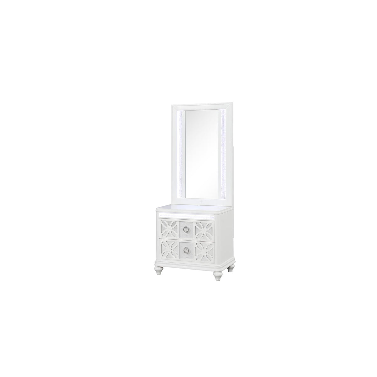 Hades Modern Style Nightstand With Mirror Top made with wood frame and LED in White (Includes Mirror and Nightstand)