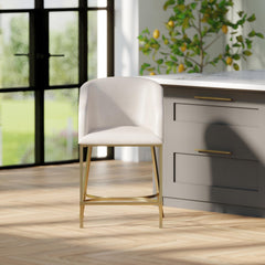26" Modern Counter Stool – White Faux Leather & Gold Steel Frame, 1PC