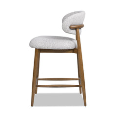 Priam 26.5" Modern Upholstered Counter Stool with Wood Frame, Salt & Pepper Boucle