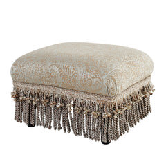 Apollo Accent Footstool Ottoman, Silvery-Blue Beige Paisley Jacquard