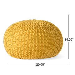 Poseidon Knitted Cotton Round Pouf, Yellow
