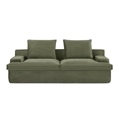 Saga Oversized Full Foam 4 Seater Couch for Living Room Upholstered in Soft Corduroy Fabric, Wide Armrests, Ergonomic Compressed Sofa in a Box, No Assembly, 90 Inch Wide, Green