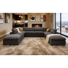 Coffee Bean Like Upholstery Full Compressed Modular Sectional with Toss Pillows