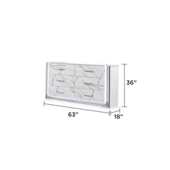 Diary Dresser Marble Patterned Drawer Fronts with Sleek White Finish, Metallic Handle and Six Spacious Drawers for Elegant Bedroom Storage (INCLUDES ONLY DRESSER)