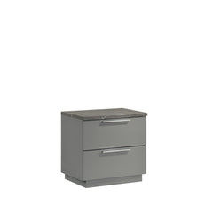 Sonata Nightstand – Two-Tone High-Gloss Marble & Lacquer Finish with Red Velvet-Lined Drawers and Metal-Finished Legs- Gray