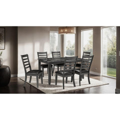 Agamemnon Classic Dark Gray 7pc Dining Set Faux Marble Top Dining Table 6xSide Chairs Leatherette Seats Dining Room Furniture