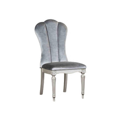 Silver And Light Gray Finish Glam Style 2pc Side Chair Fluted Legs Upholstered Seat Dining Room