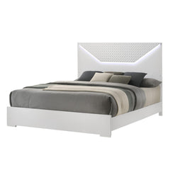 Galaxy Modern Style 5 Pc Queen Bedroom Set with LED Headboard Made with Wood in White