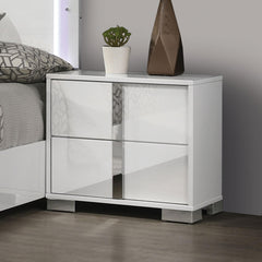 Contemporary Classic White Bedside Table Bedroom Furniture 1pc Nightstand Chrome Legs Handles