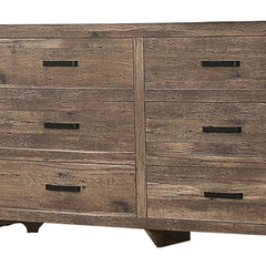 59 Inch 6 Drawer Wood Dresser, Natural Grain Details, Weathered Pine Brown