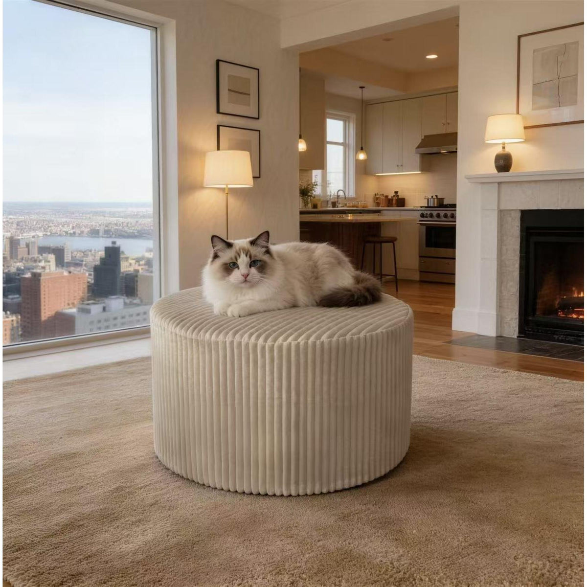 Corduroy Upholstery Full Compressed Ottoman