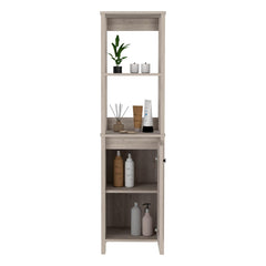 Linen Single Door Cabinet 59" H, Two Interior Shelves, Two Open Shelves, Light Gray