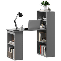 Compact Computer Desk with 6-Tier Storage Shelves, Writing Table Workstation with Bookshelf for Home Office, Gray