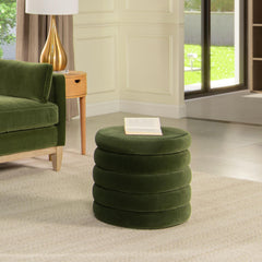 Tale 19" Oversized Round Storage Ottoman, Olive Green Performance Velvet