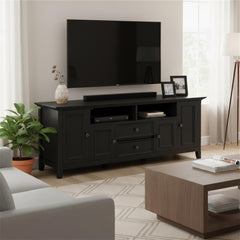 Atlas 72 inch Wide Solid Wood TV Stand in Black For TVs up to 80 inches