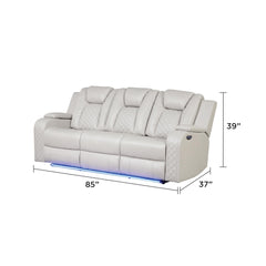 WALTZ LED & Power Recliner 3 PC Made With Faux Leather in Ice